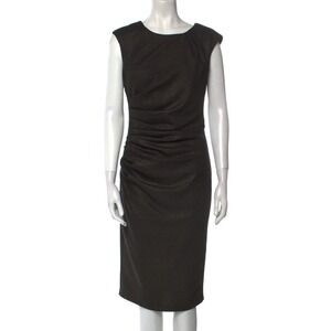 ALBERTO‎ MAKALI Black Bateau Neck Sleeveless Ruch Midi Sheath Gold Black Dress M